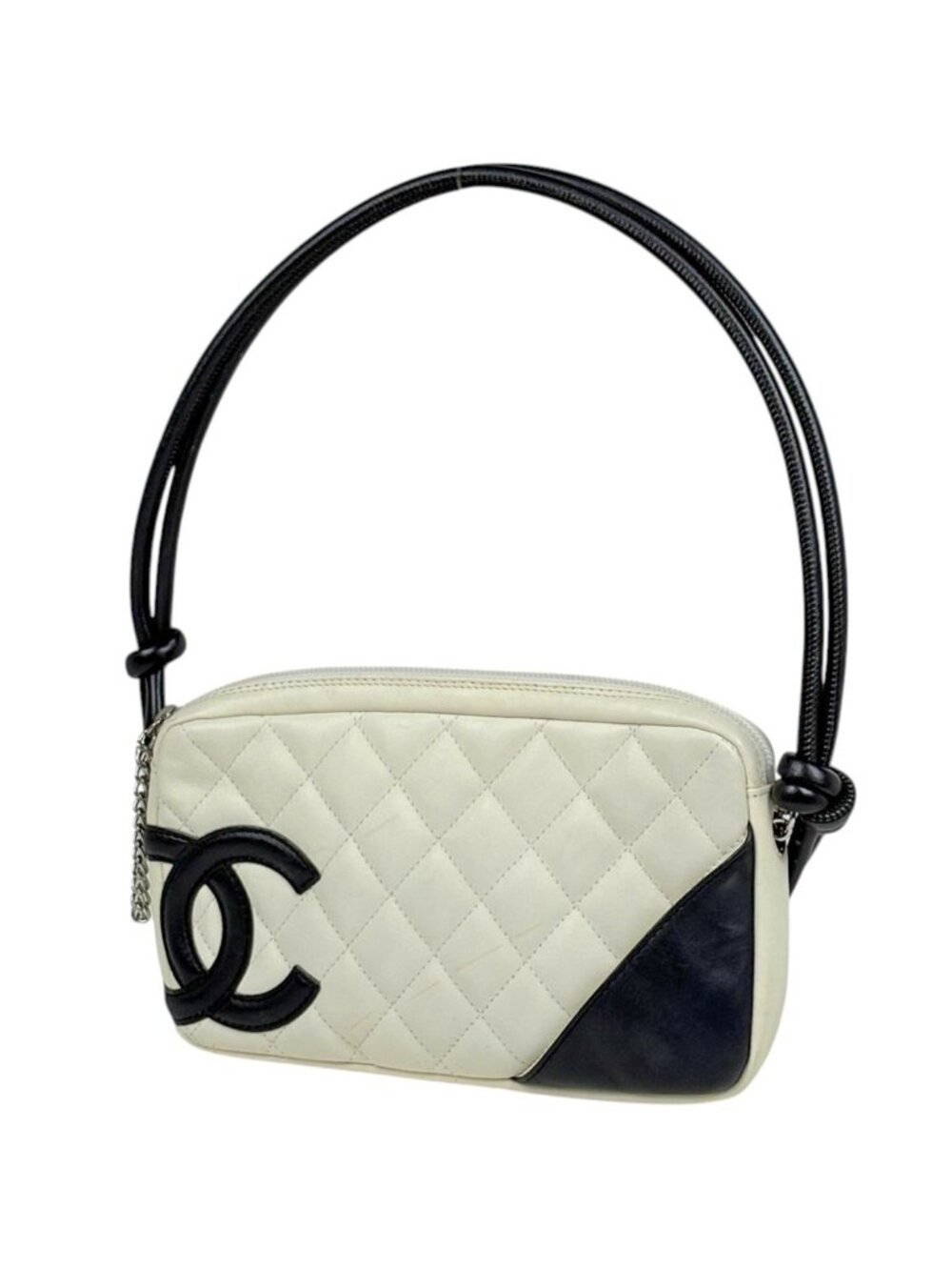 Chanel Shoulder Bag Cambon Line CC Logo Leather White
